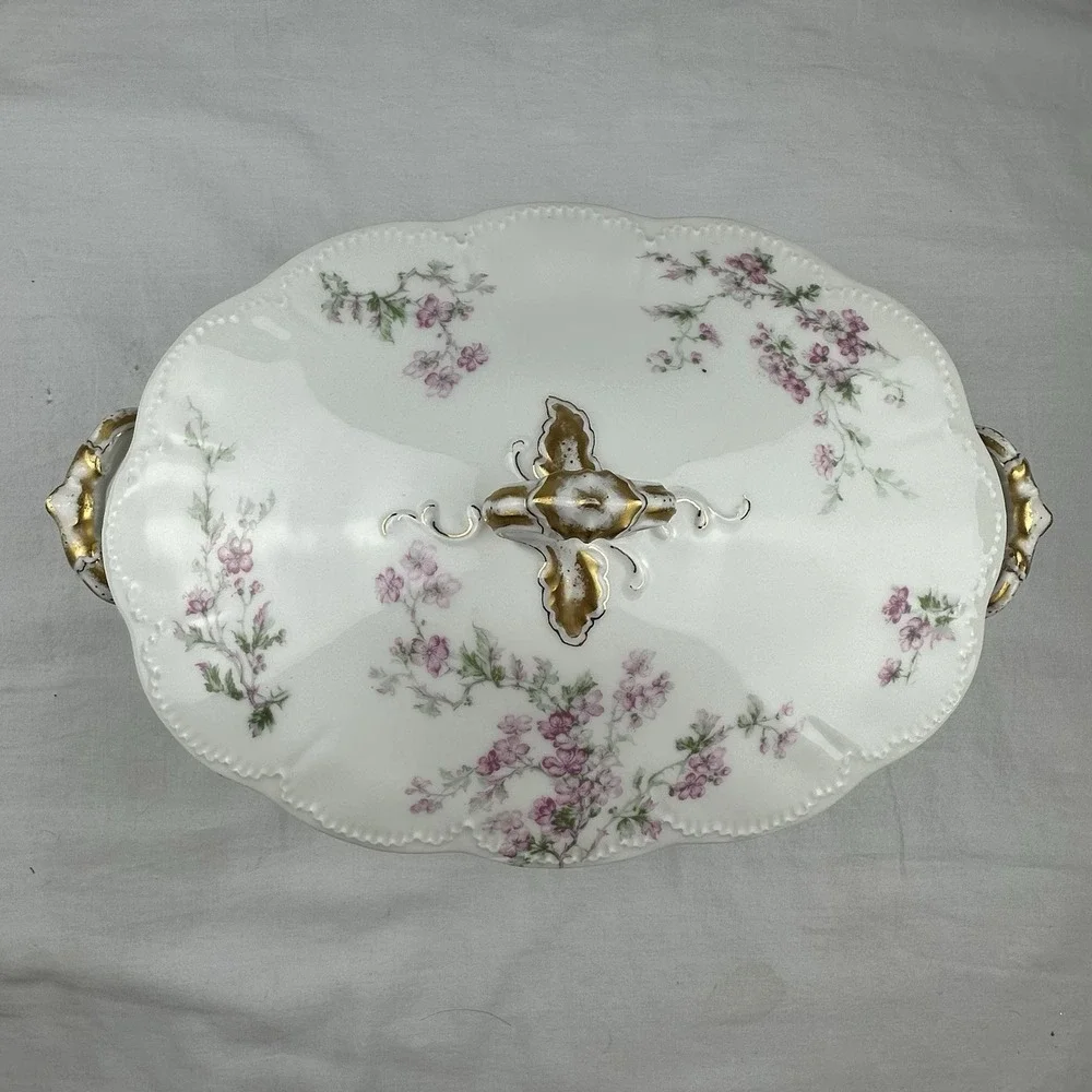 Antique Haviland Limoges Covered Tureen Schleiger 19 Blank 1 Pink Floral Gilt